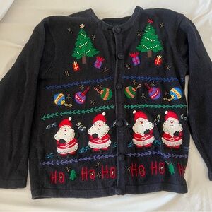 🎄 Vintage Ugly Christmas Sweater – Embroidered Santa Cardigan 90s Holiday Knit